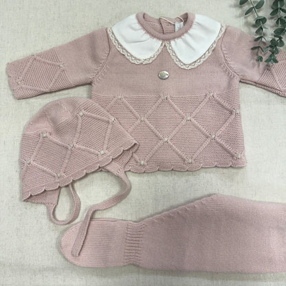 CONJUNTO DE LANA 3 PIEZAS 004-11280 ROSA