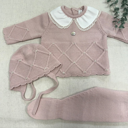 CONJUNTO DE LANA 3 PIEZAS 004-11280 ROSA